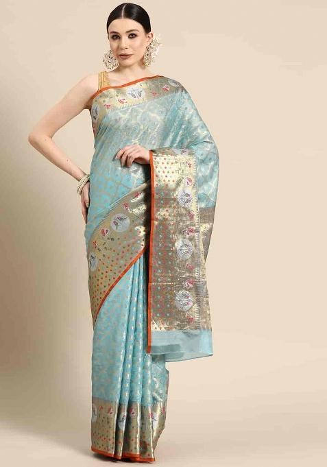 Blue Woven Design Tissue Silk Saree