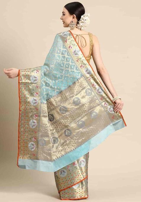 Blue Woven Design Tissue Silk Saree