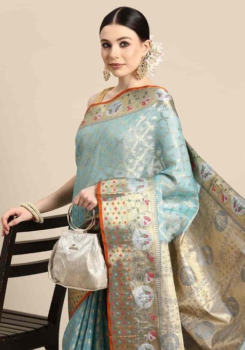Blue Woven Design Tissue Silk Saree