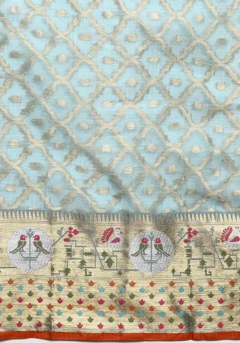 Blue Woven Design Tissue Silk Saree