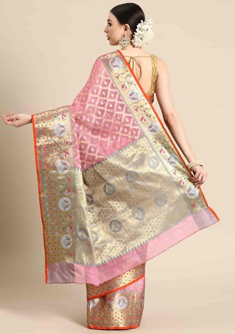 Pink Woven Design Tissue Silk Saree
