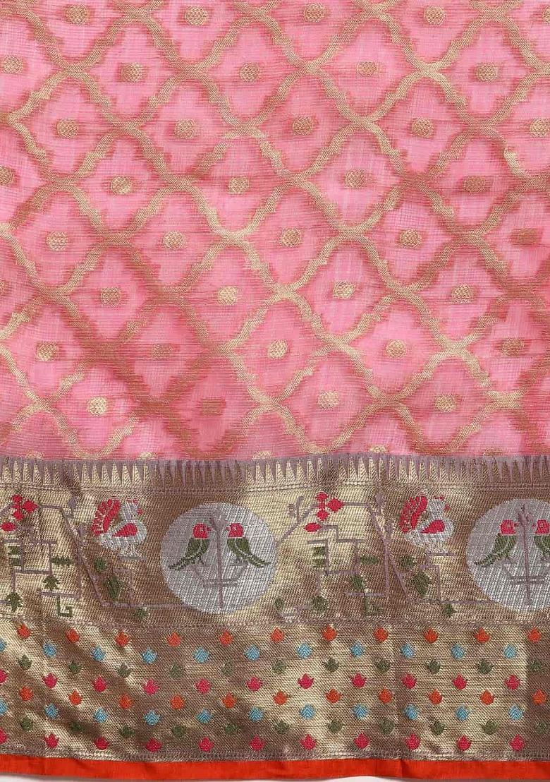 Pink Woven Design Tissue Silk Saree