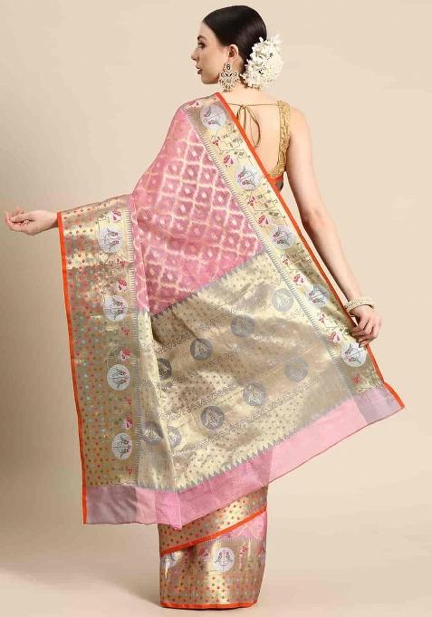Pink Woven Design Tissue Silk Saree