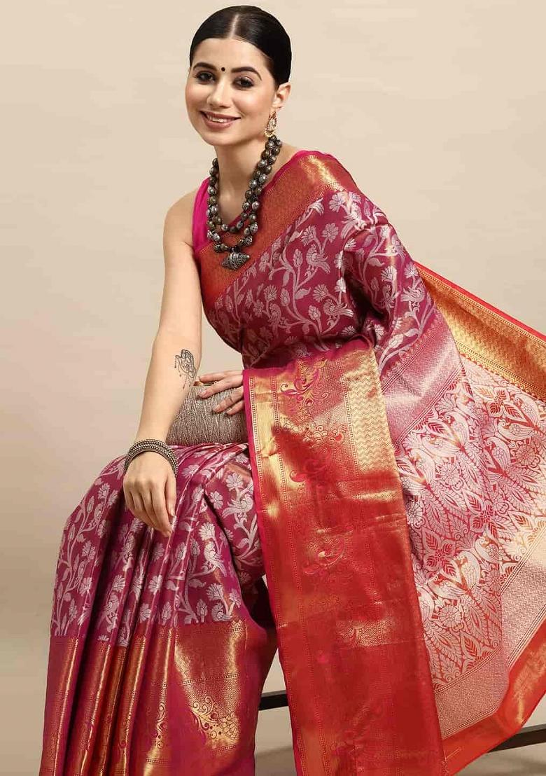 Pink Woven Design Brocade Saree