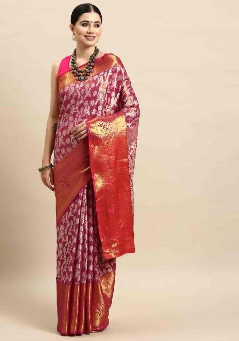 Pink Woven Design Brocade Saree