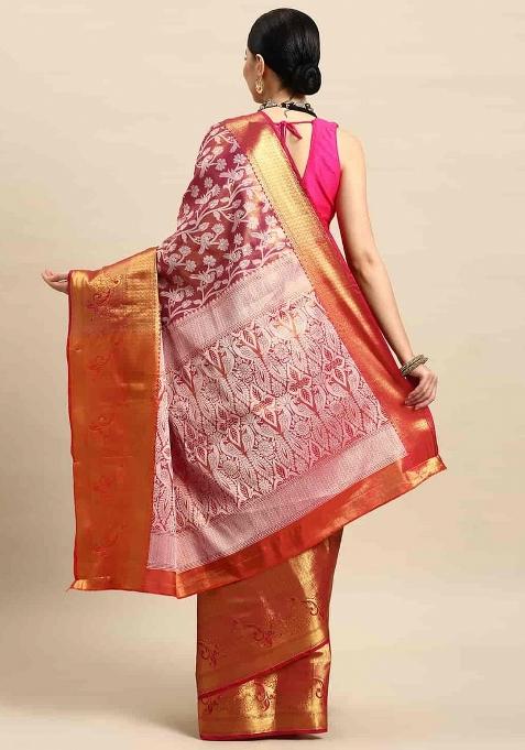 Pink Woven Design Brocade Saree