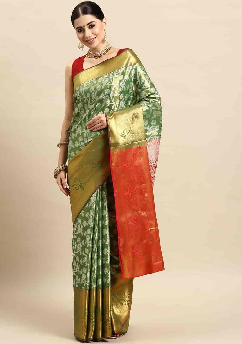 Green Woven Design Brocade Saree