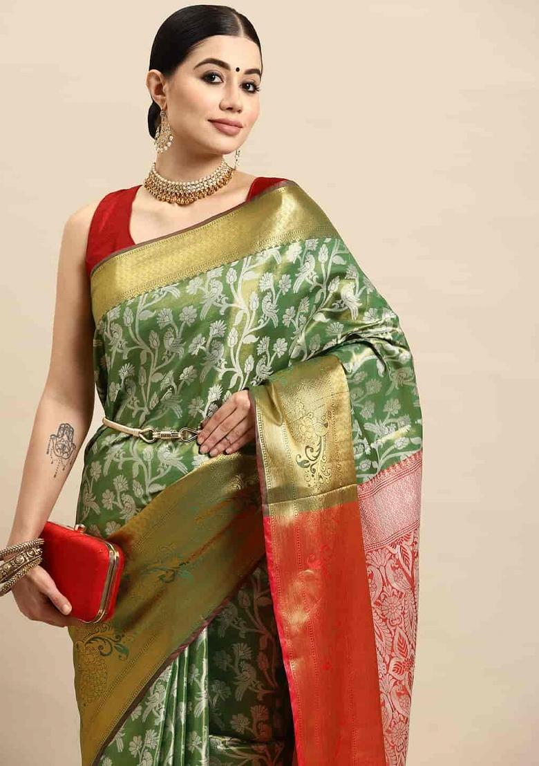 Green Woven Design Brocade Saree