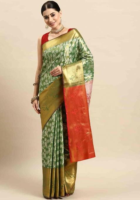Green Woven Design Brocade Saree