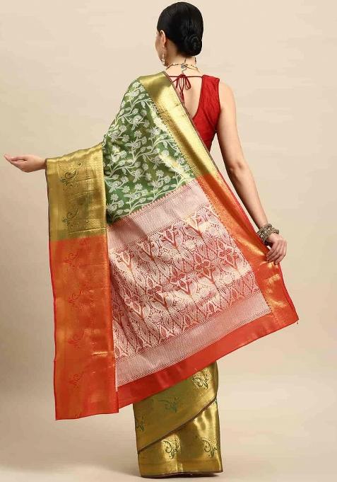 Green Woven Design Brocade Saree