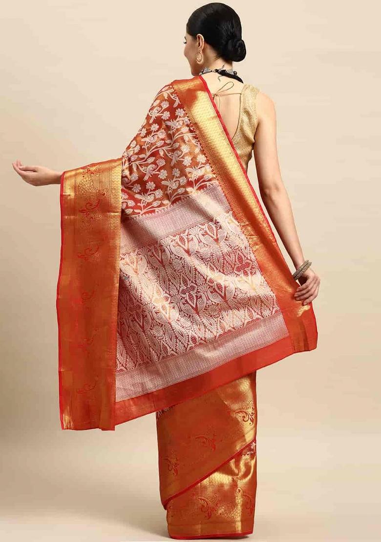 Red Woven Design Brocade Saree