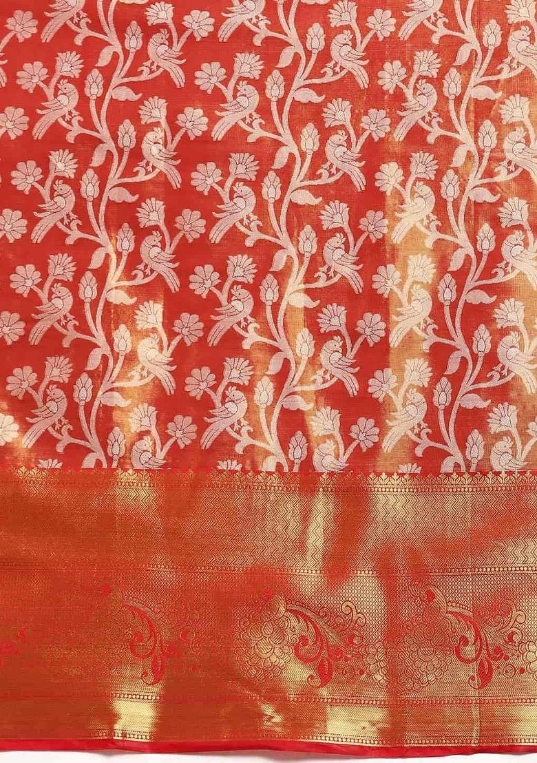 Red Woven Design Brocade Saree
