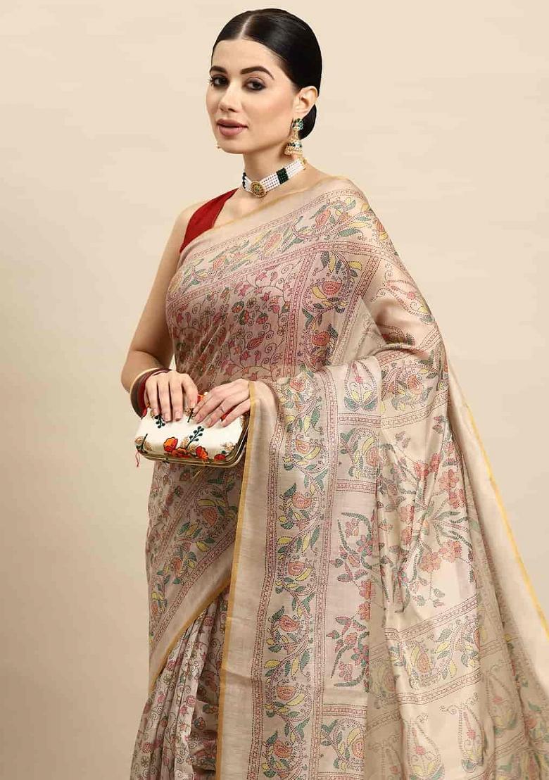 Multicolor Printed Cotton Blend Saree