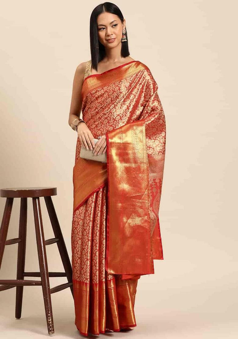 Red Woven Design Brocade Saree