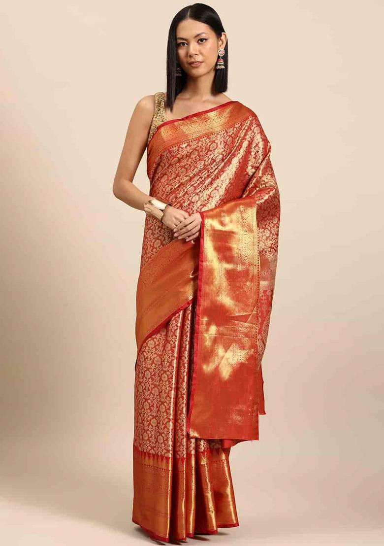 Red Woven Design Brocade Saree