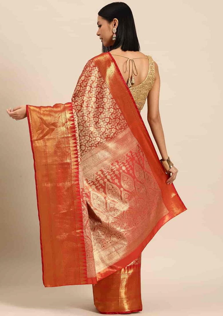 Red Woven Design Brocade Saree