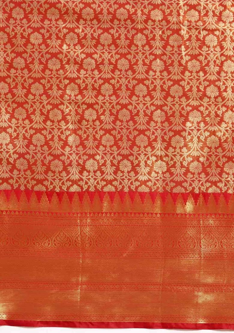 Red Woven Design Brocade Saree