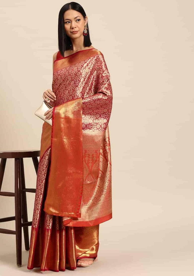 Pink Woven Design Brocade Saree