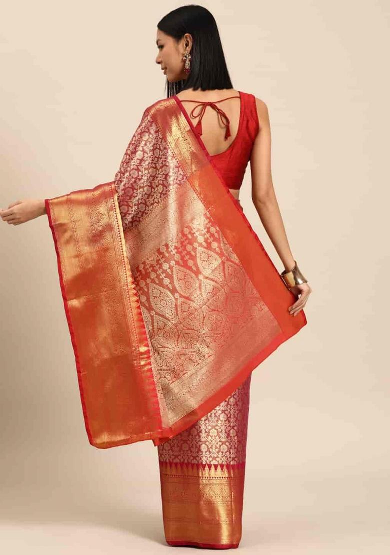 Pink Woven Design Brocade Saree