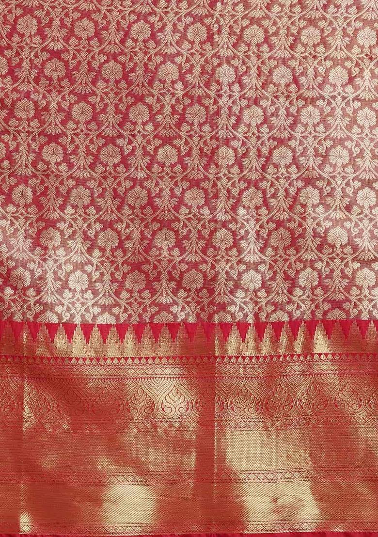 Pink Woven Design Brocade Saree