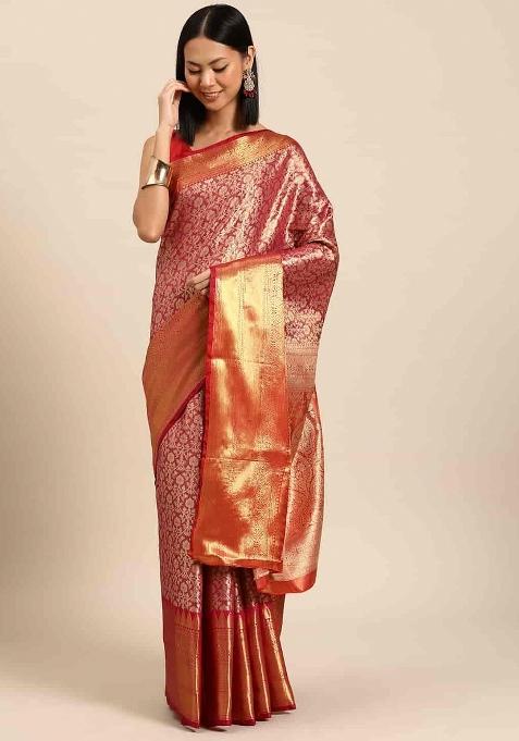 Pink Woven Design Brocade Saree