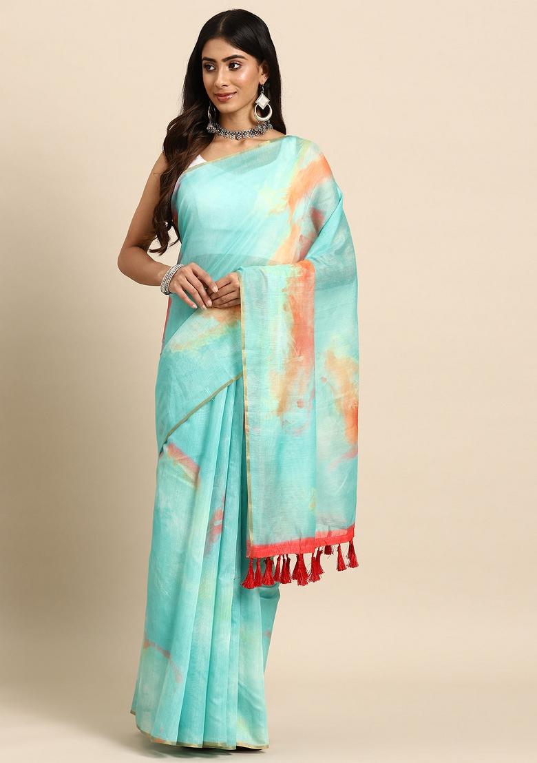 Green Printed Organza Saree