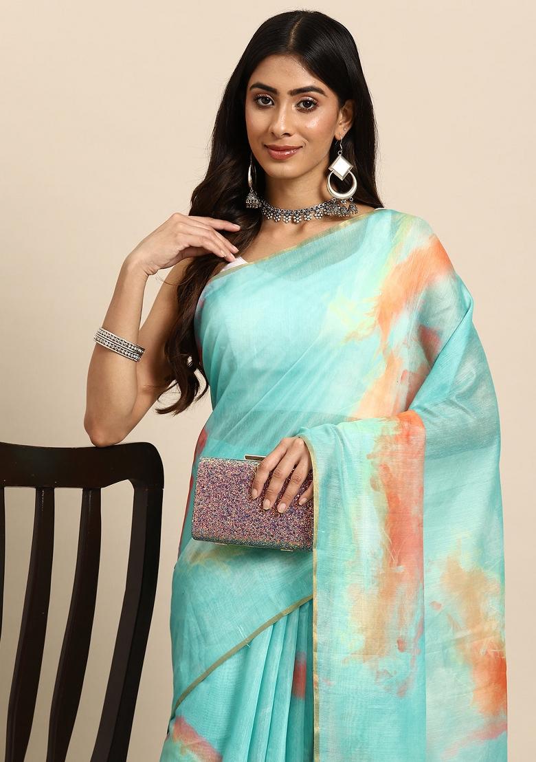 Green Printed Organza Saree