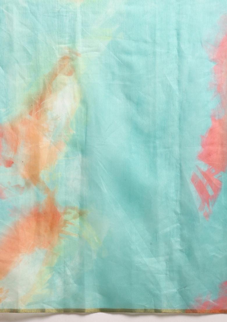 Green Printed Organza Saree