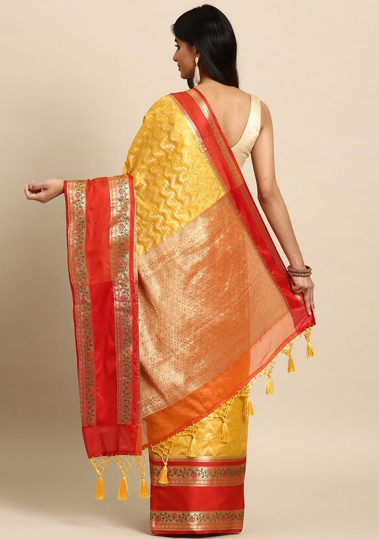 Yellow Woven Design Silk Blend Saree