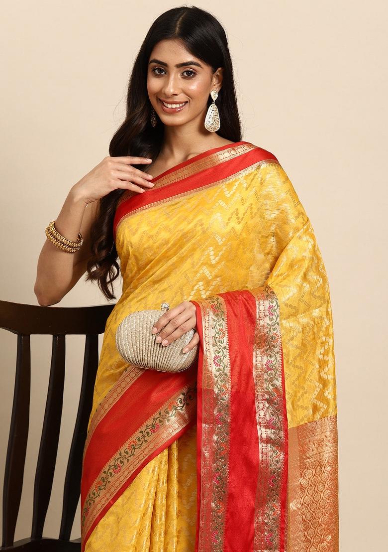 Yellow Woven Design Silk Blend Saree