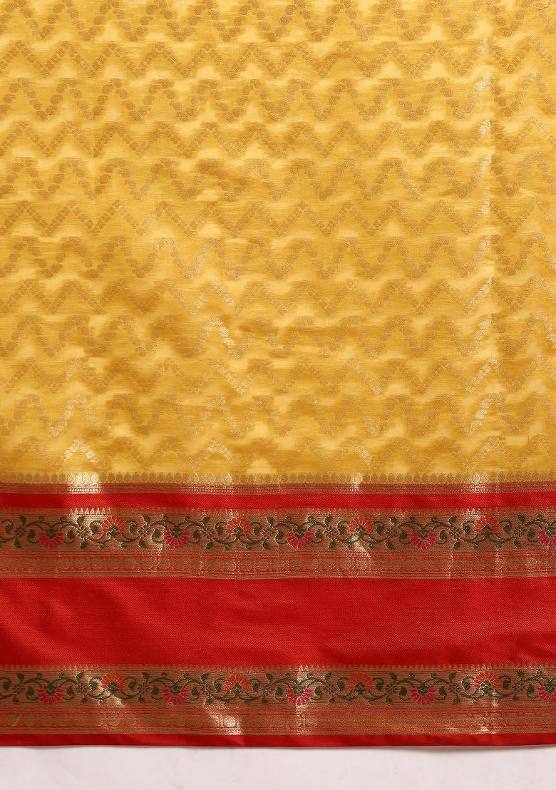 Yellow Woven Design Silk Blend Saree