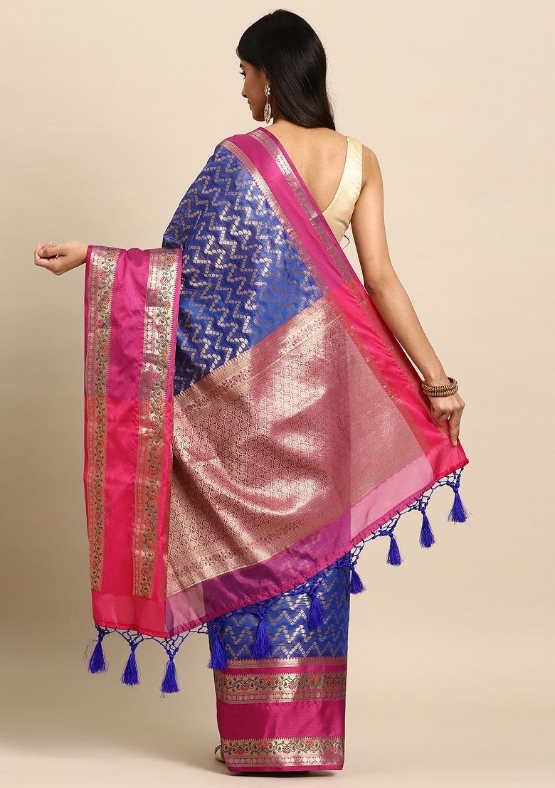 Navy Blue Woven Design Silk Blend Saree