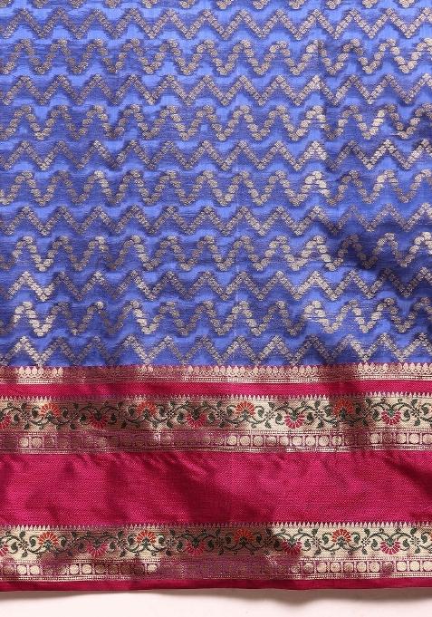 Navy Blue Woven Design Silk Blend Saree