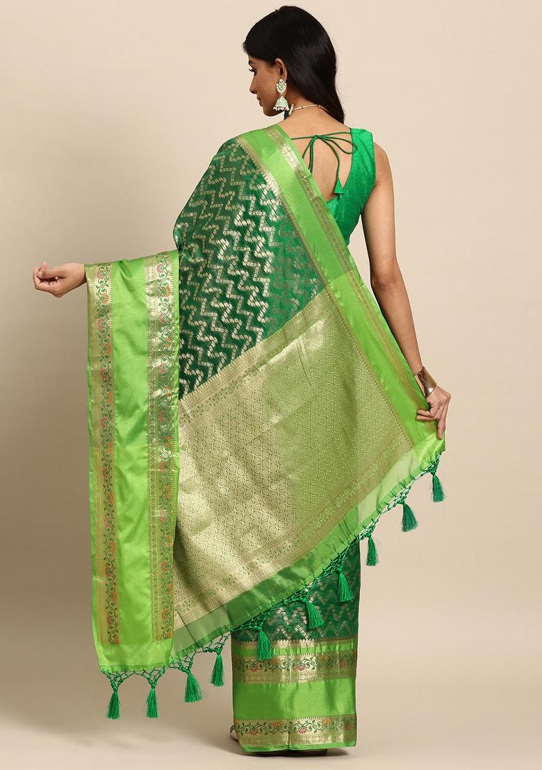Green Woven Design Silk Blend Saree
