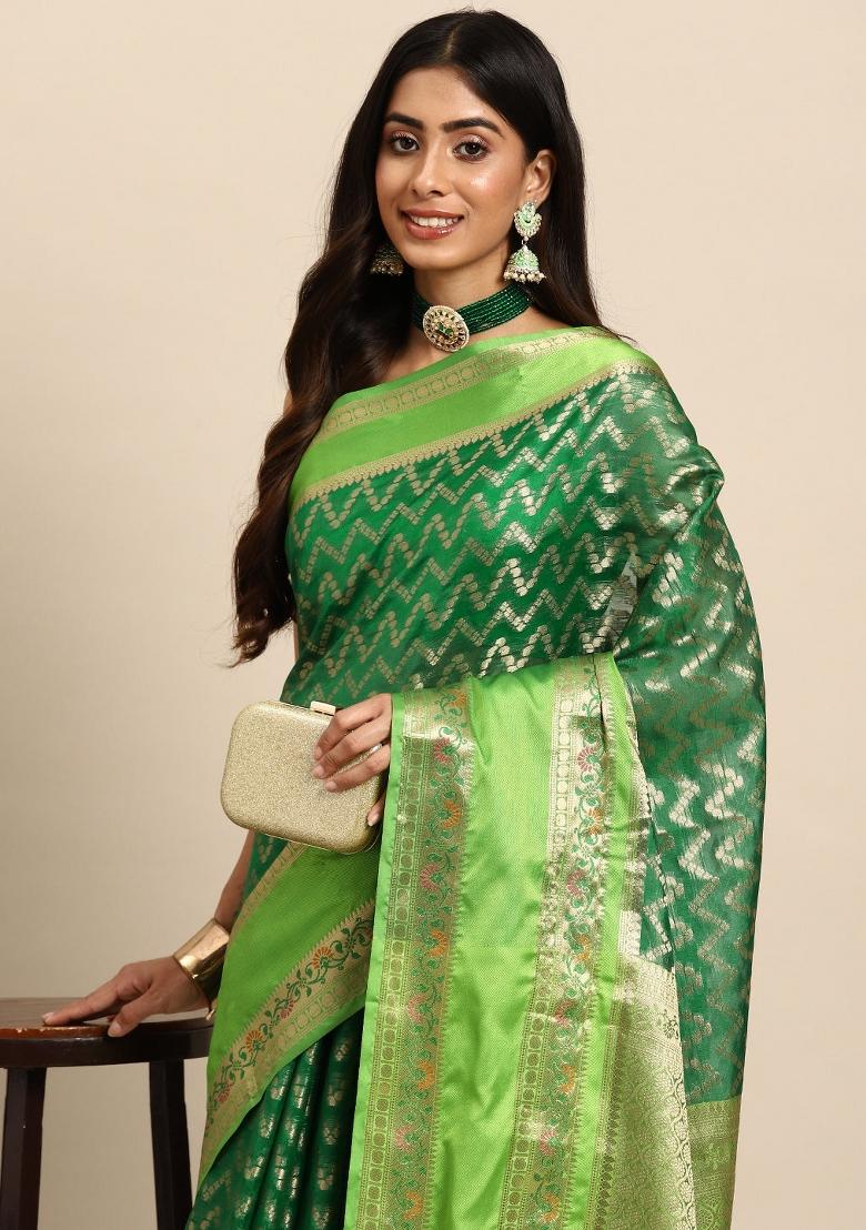 Green Woven Design Silk Blend Saree