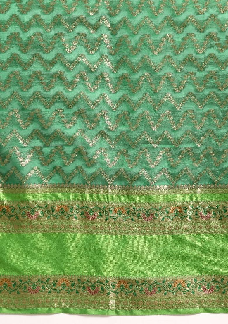 Green Woven Design Silk Blend Saree