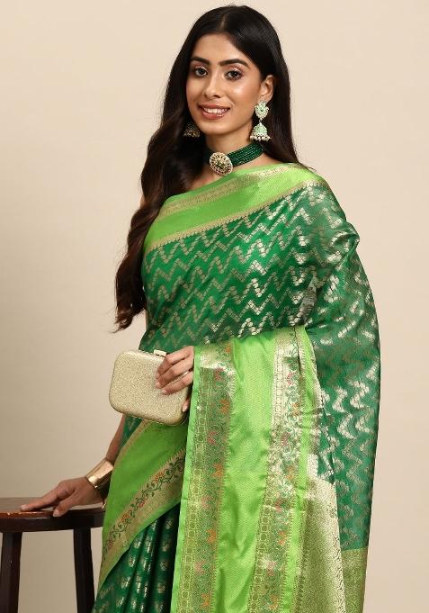 Green Woven Design Silk Blend Saree