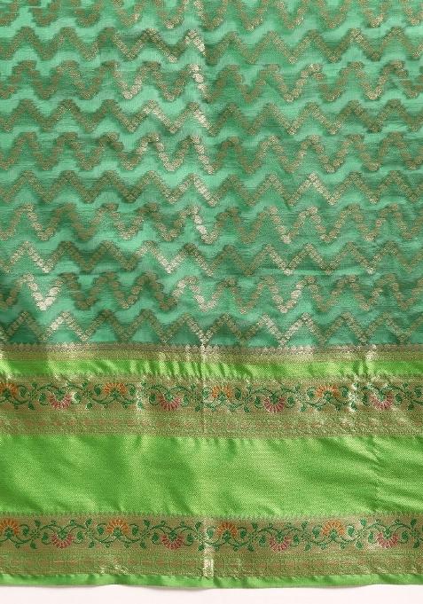 Green Woven Design Silk Blend Saree