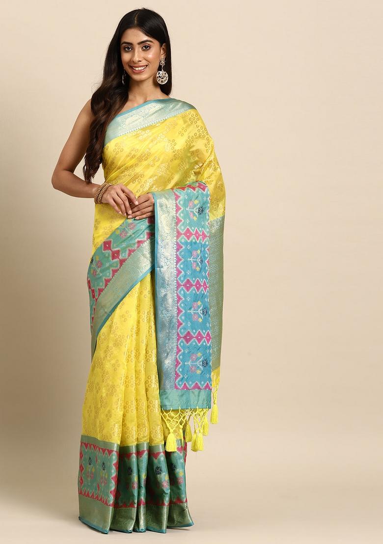 Yellow Woven Design Silk Blend Saree