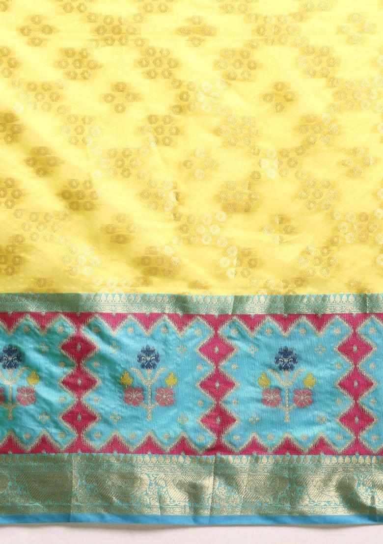 Yellow Woven Design Silk Blend Saree