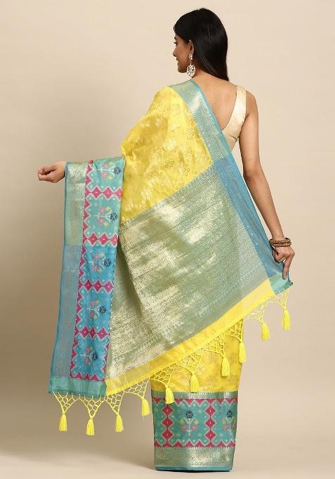 Yellow Woven Design Silk Blend Saree