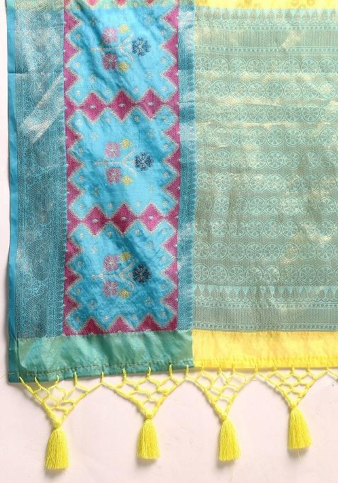 Yellow Woven Design Silk Blend Saree