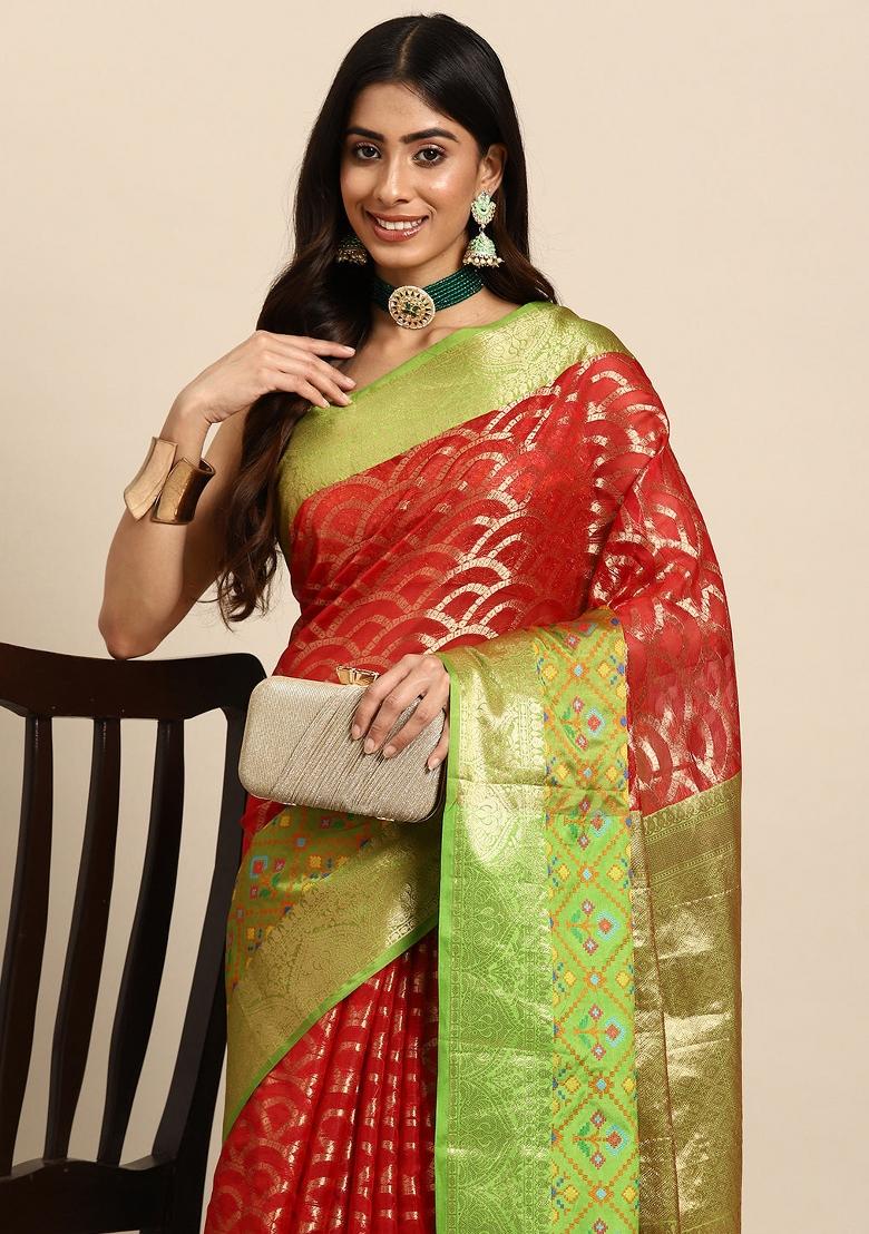 Red Woven Design Silk Blend Saree