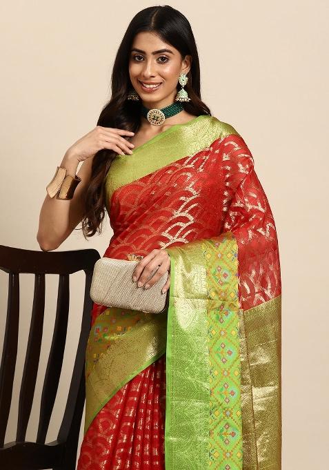 Red Woven Design Silk Blend Saree