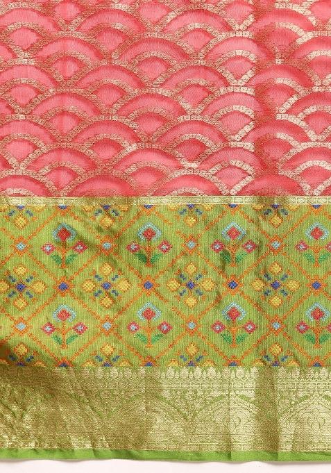 Red Woven Design Silk Blend Saree