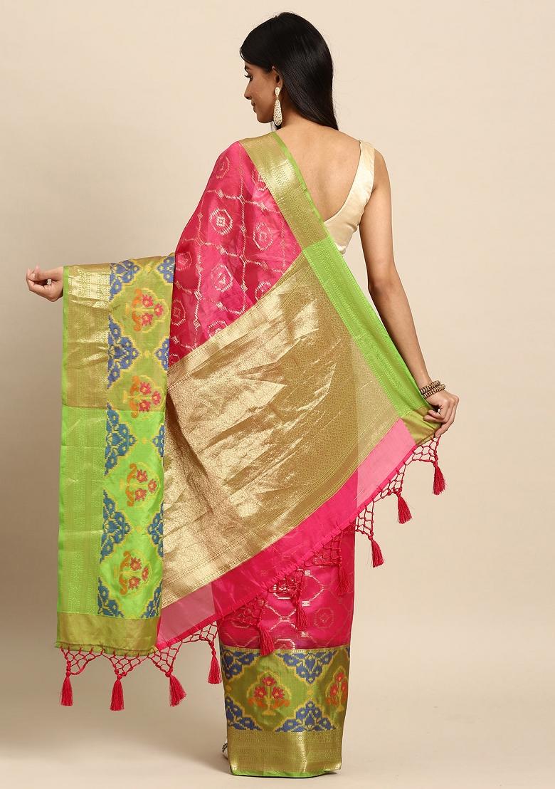 Pink Woven Design Silk Blend Saree