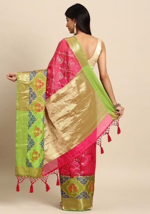 Pink Woven Design Silk Blend Saree