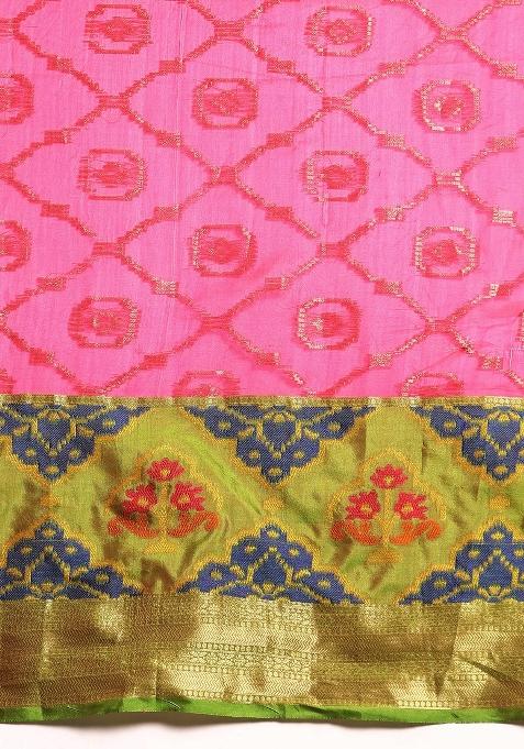 Pink Woven Design Silk Blend Saree