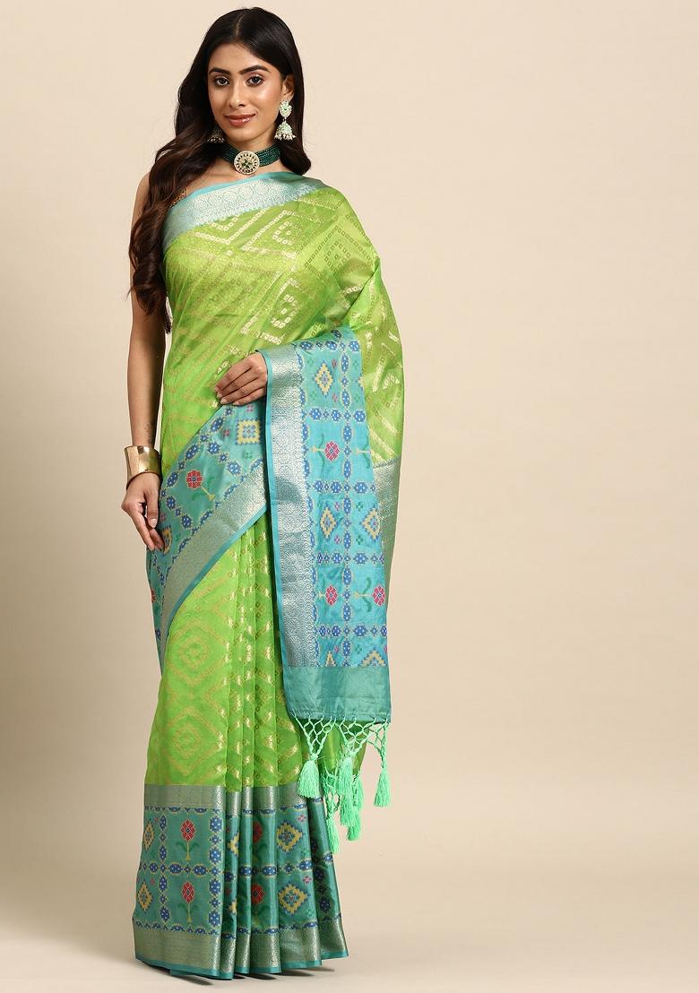 Green Woven Design Silk Blend Saree