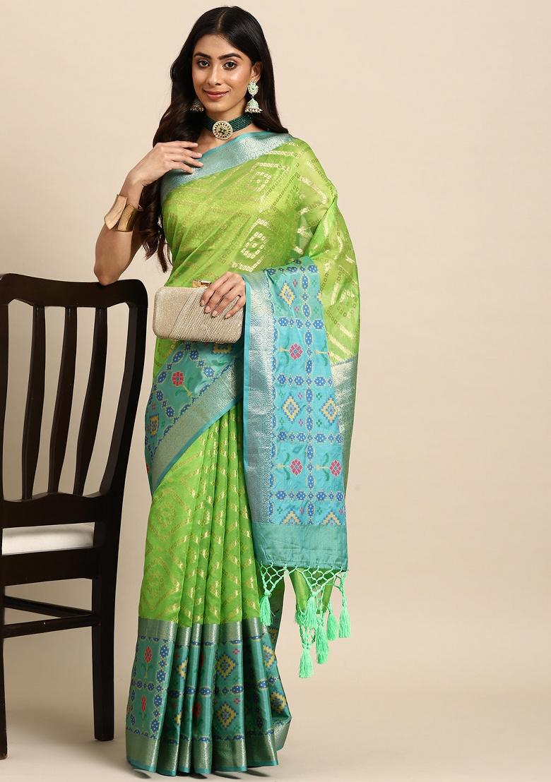 Green Woven Design Silk Blend Saree